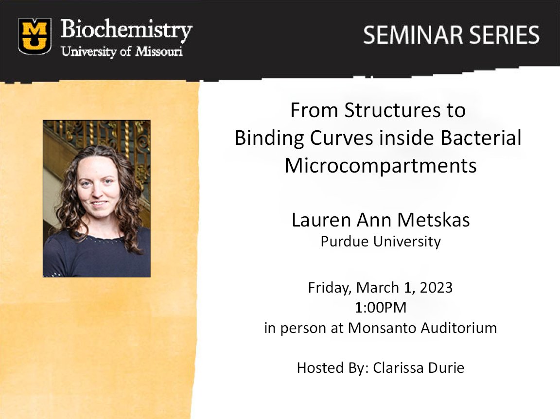 Please join us this Friday, March 1st @ 1pm for the Biochemistry Seminar Series with Lauren Ann Metskas presenting in person at Monsanto Auditorium. Even though it is not required, masks are encouraged to promote a safe work environment.