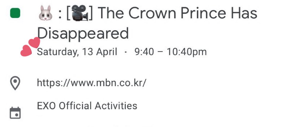 ⏩️Suho’s drama “The Crown Prince Has Disappeared” postponement from 9 March to 13 April is now reflected in the calendar.

#SUHO #수호 #EXO #엑소 #weareoneEXO #세자가사라졌다
#TheMissingCrownPrince #MissingCrownPrince <a href="/weareoneEXO/">EXO</a>