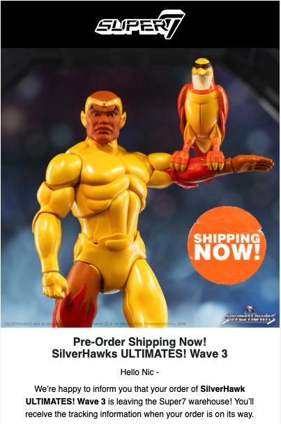 VeebsToys's tweet photo. I just got the email from @super7store that #SilverHawks ULTIMATES! series 3 is now shipping! I am ready to add to the partly metal, partly real bird person crew, and #Hotwing is looking, well - HAWT!

#Super7 #ULTIMATESFigures #SilverHawksULTIMATES https://t.co/XWfmMnD1pp