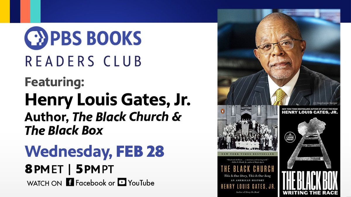 Join the PBS Books Readers Club TONIGHT at 8 PM ET to hear from author, scholar, and PBS star @HenryLouisGates. Subscribe to the @PBSBooks YouTube channel so you don't miss it: youtube.com/pbsbooks