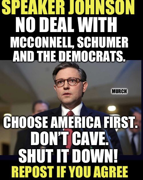Do you think Mike Johnson is going to cave in to McConnell and Schumer? 🤔