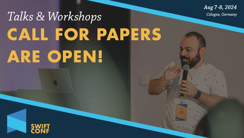 SwiftConf's tweet image. 📢 Exciting news!🎉 Call for papers is now open for #SwiftConf 2024!🚀 If you&apos;re passionate about Swift and have insights to share, send your proposal along with a brief bio to contact@swiftconf.com. Don&apos;t miss this opportunity to be part of an incredible event! #callforpapers