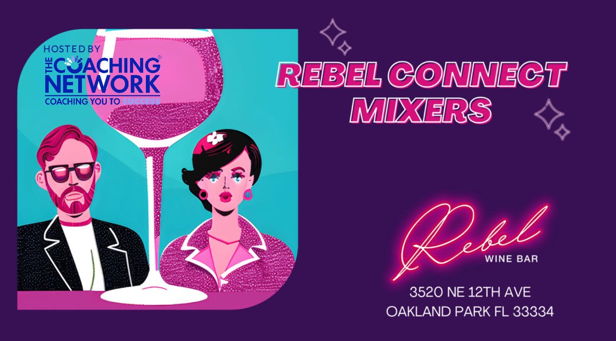 rebelwinebar's tweet image. Join us Monday March 11th for Business Networking with The Coaching Network, Maria Medina 

First glass of wine 🍷  is free, registration required to participate: 
rebelwinebar.com/biz 

#businessnetworking #business #biznetworking #southfloridanetworking #southfloridabusiness
