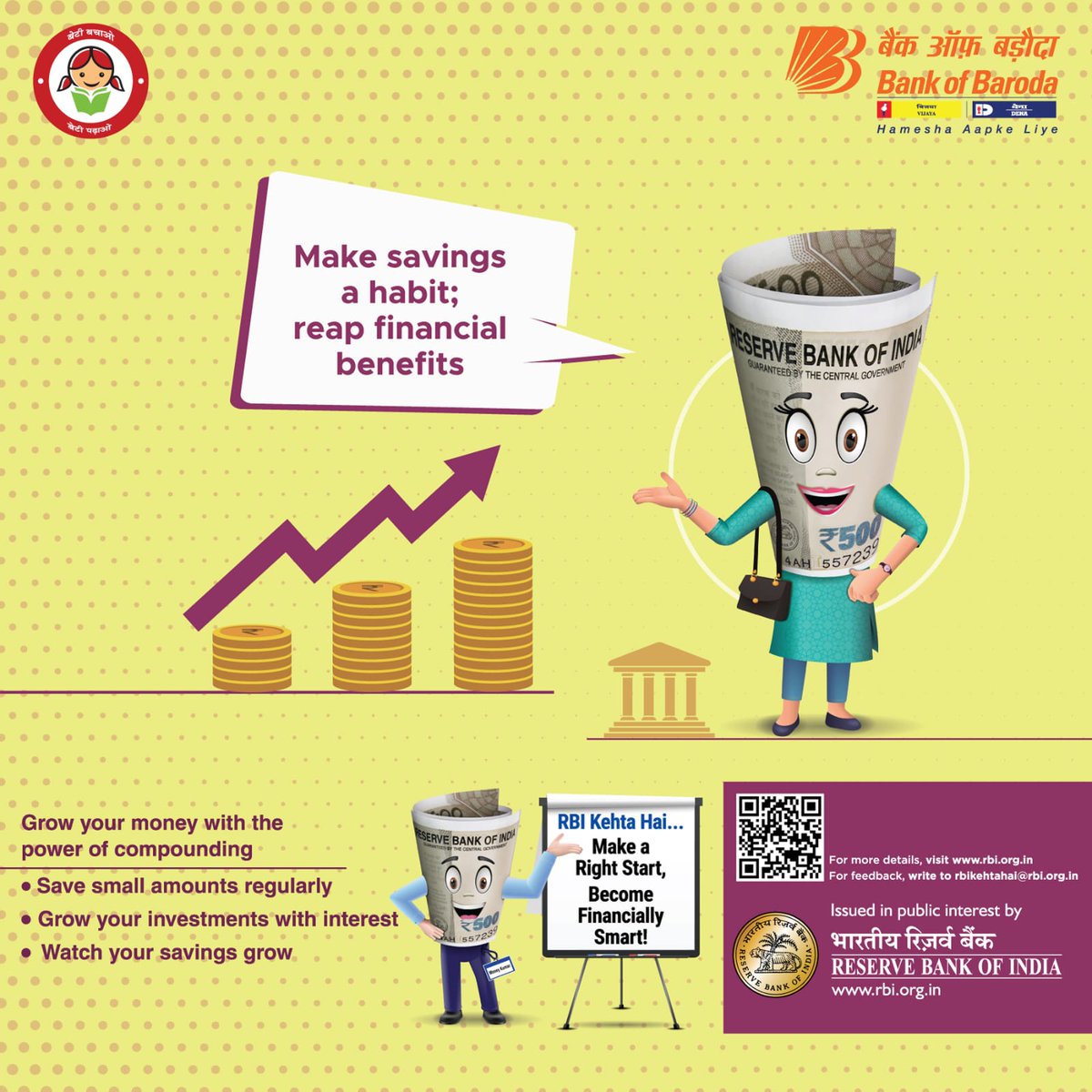 bankofbaroda's tweet image. A brighter tomorrow starts with savings of today. #BankofBaroda is excited to join #FinancialLiteracyWeek2024, empowering individuals on their journey to financial literacy. #PowerofCompounding #RBIKehtaHai