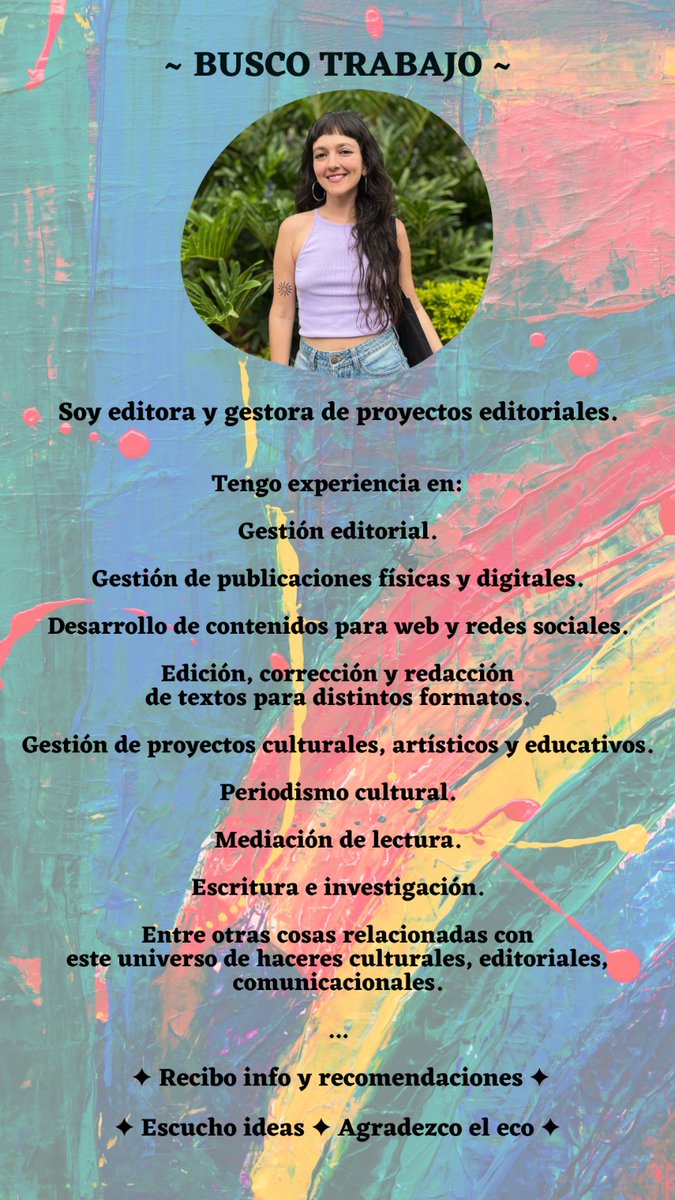 También va siendo hora de firmar un contrato porque esta vida no se paga con bailar y cantar en la sala de la casa. Entonces te aviso y te anuncio que #BuscoTrabajo. Agradezco el eco aquí y en todo lado. Estoy disponible con todo mi talento para darla toda. Pregúntame, cuéntame.