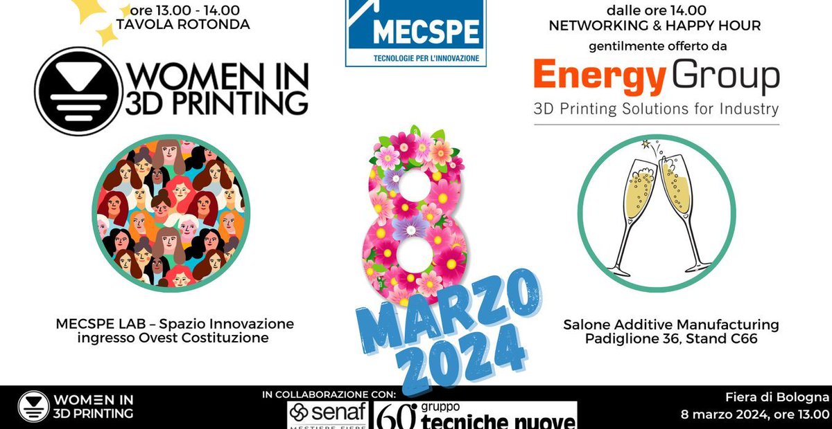 Join #Wi3DP Italy on Friday 3/8 at 1pm CEST at MESCPE Bologna to celebrate International Women's Day with a roundtable chat and networking happy hour hosted by Energy Group. Register for a free ticket today: buff.ly/2u3x0wD