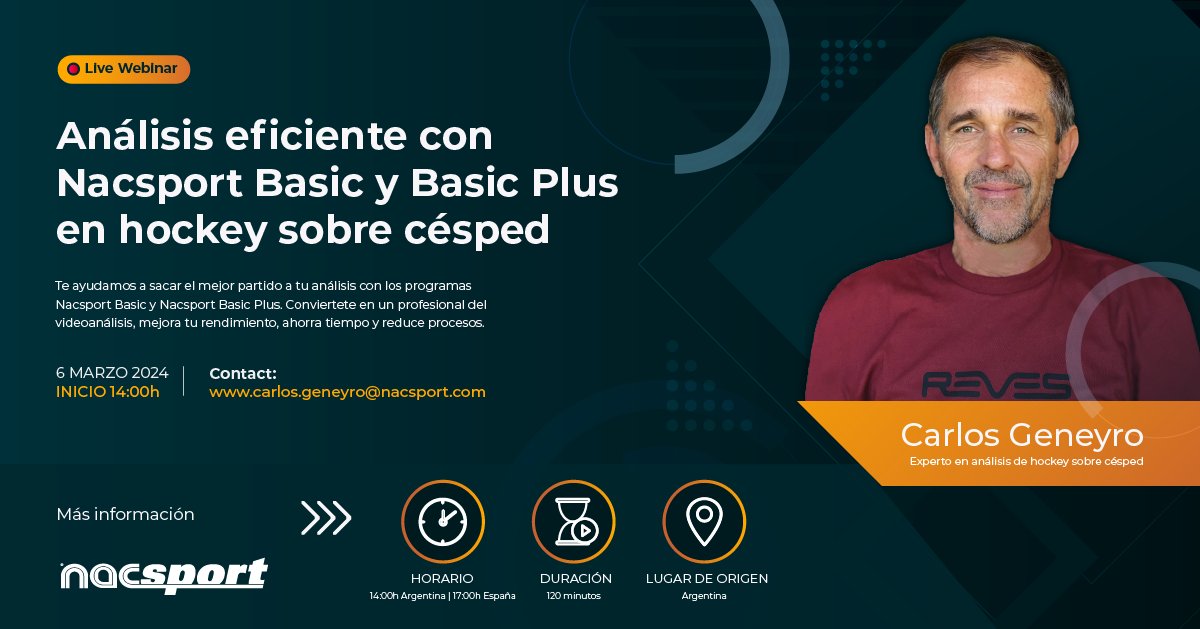 🏑Nuevo Webinar🏑

Únete al experto en hockey Carlos Geneyro que presenta "Análisis eficiente con Nacsport Basic y Basic Plus en hockey sobre césped".

Descubre cómo mejorar el rendimiento y ahorrar tiempo con Nacsport.

Aforo limitado, regístrate aquí:

nacsport.com/webinars.php?l…