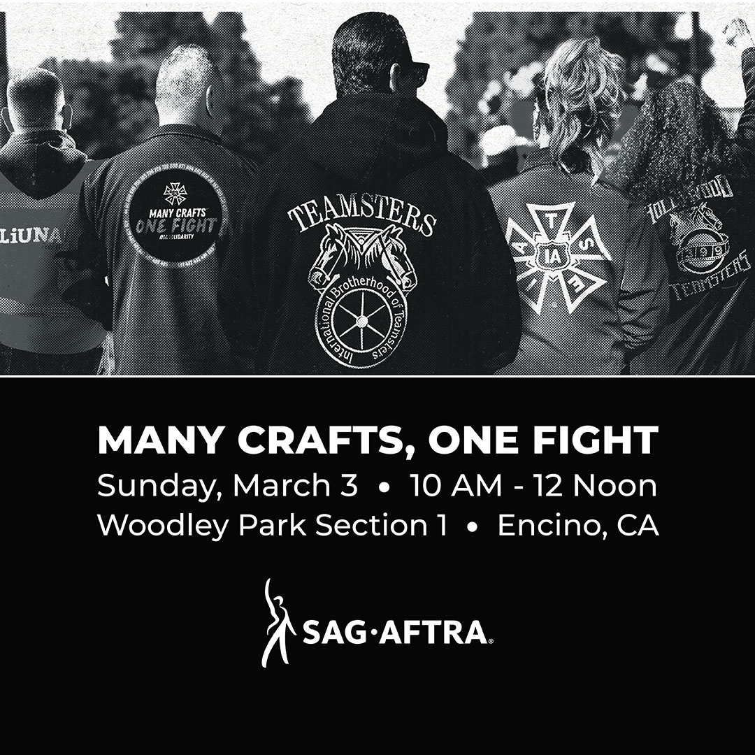 LA #SagAftraMembers! @IATSE, @Teamsters, @IBEW, @opcmiaintl, @LIUNA & @UAPipeTrades head into negotiations next week. Let’s show our #SagAftraStrong support 💪 🗓️: Sunday, 3/3, 10 AM 📍: Woodley Park - Encino, CA 🎙️: Speaker - SAG-AFTRA NED @DuncanCI 🔗: ow.ly/pmkl50QIStm