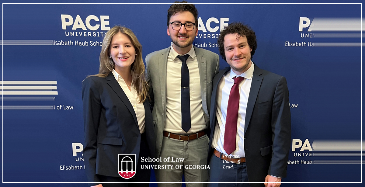Congrats to 2Ls Drake Jones, Joseph Will and Emily Wood, who finished as finalists in the 36th annual Jeffrey G. Miller National Environmental Law Moot Court Competition. The team was coached by 3L Andrew Haygood and Assistant Prof. Adam Orford. law.uga.edu/news/78887 #ugalaw