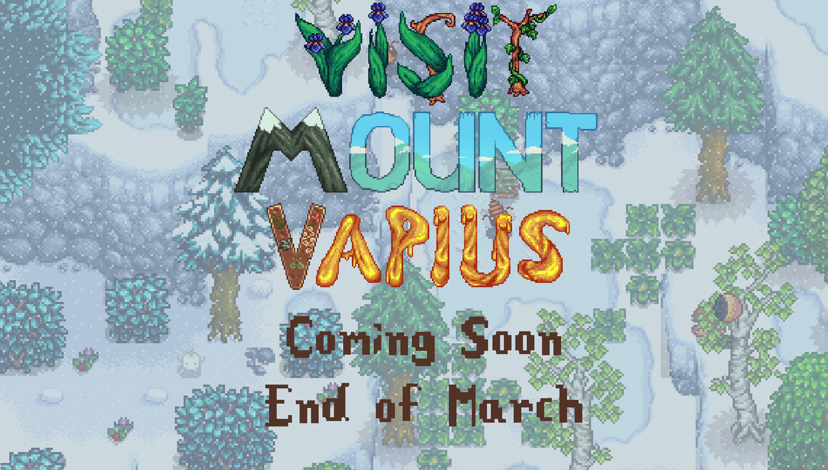 Now that we have a date for 1.6 release, I can announce that you'll be able to Visit Mount Vapius, my WIP mod, soon. Release is planned at end of march. #StardewValley #PixelArt