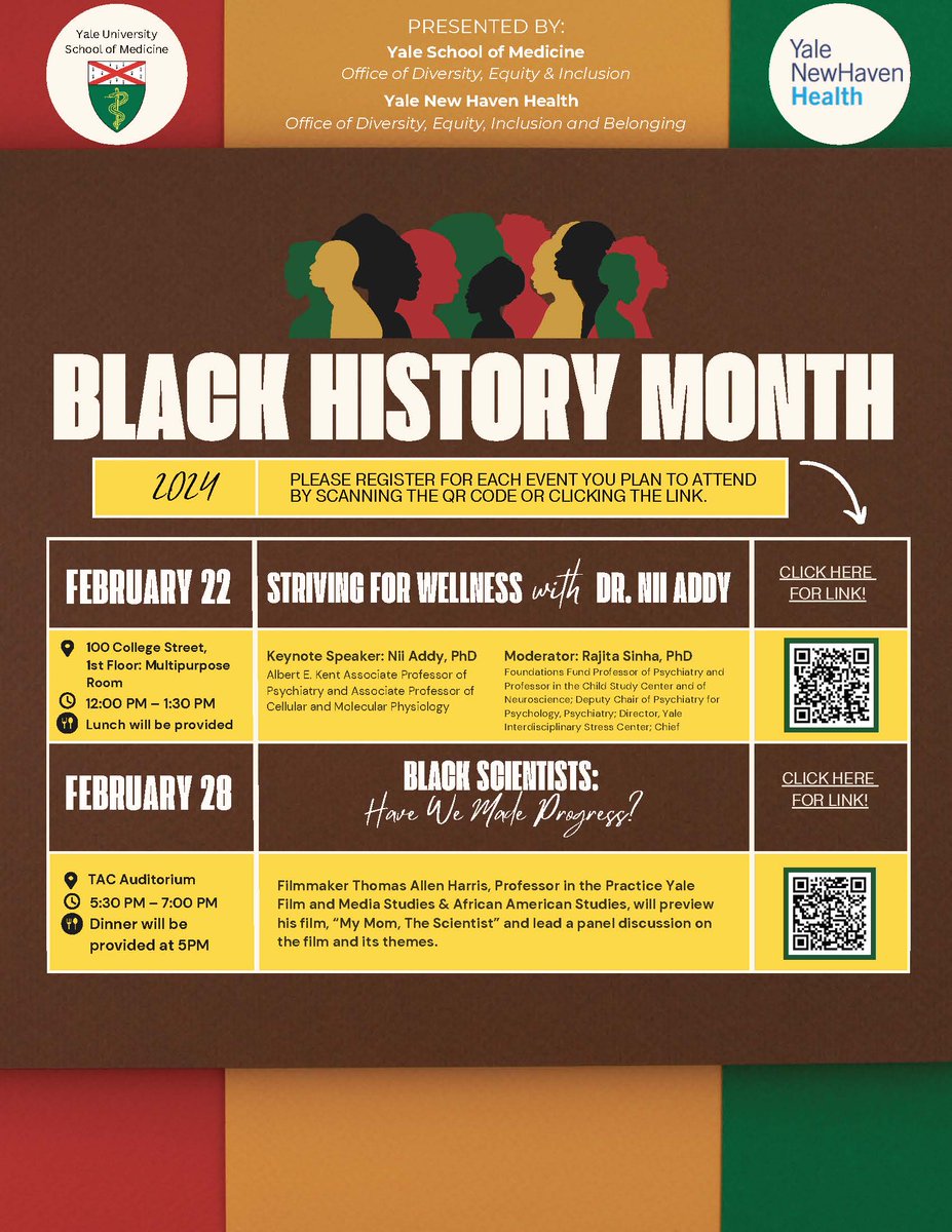 Hello YSM Community, In honor of Black History Month, the YSM Office of Diversity, Equity, and Inclusion cordially invites you to attend three special events. Please click here for additional information and links to register for each event. yalesurvey.ca1.qualtrics.com/WRQualtricsSur…