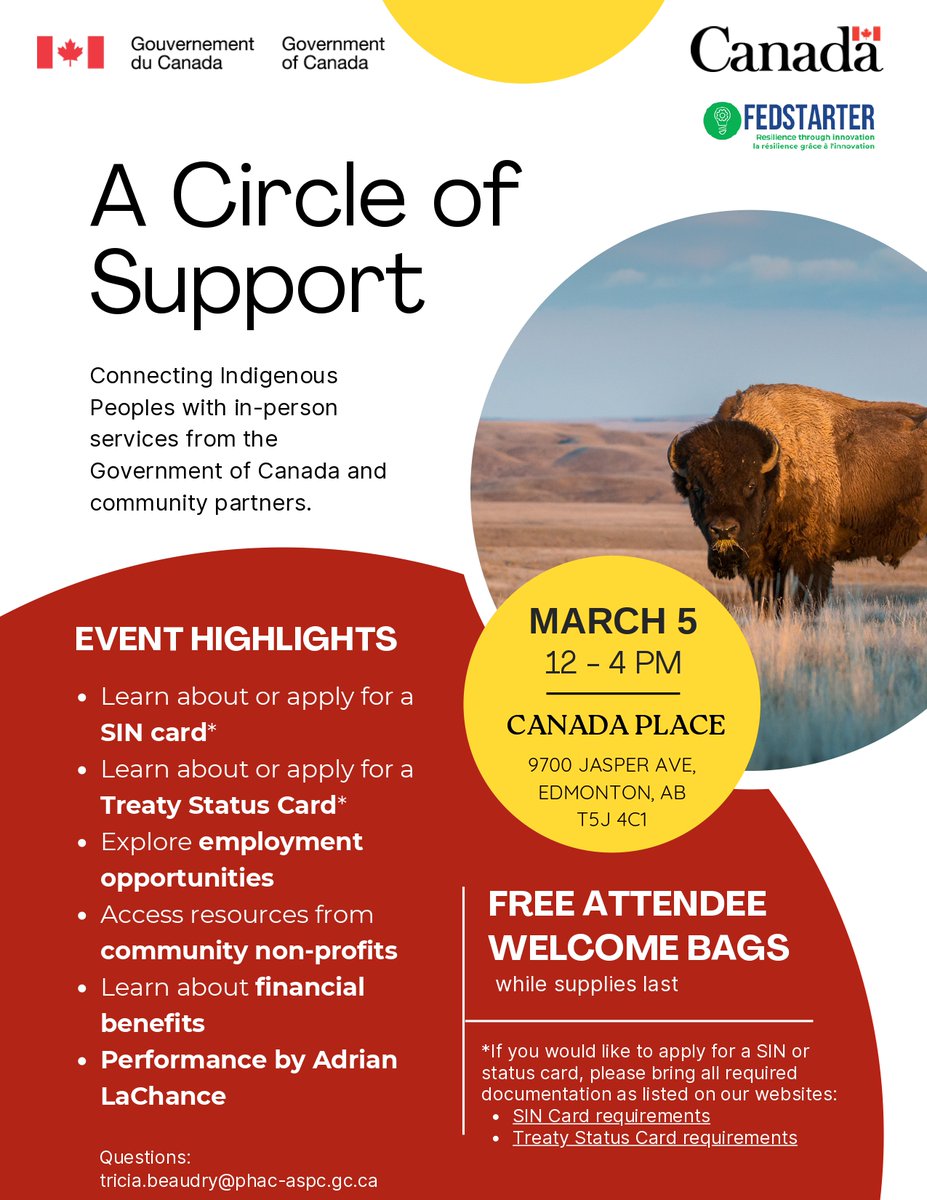 The Circle of Support event is an opportunity for Indigenous people to access in-person services and explore employment opportunities with the government and community partners. Where: Canada Place, Edmonton, AB When: March 5th 12-4pm