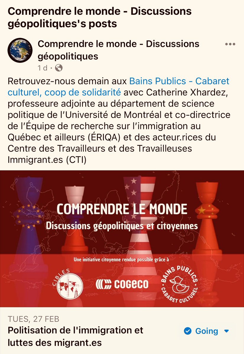 Rimouski, tu m’as éblouie. Un coucher de soleil à couper le souffle. Le vent dans t’face (comme le dit l’adage local apparemment). L’accueil et la curiosité des Rimouskois-es. Ma première conférence sur l’immigration <a href="/ERIQA_recherche/">ÉRIQA</a> dans un CABARET (et c’était rempli). Merci!