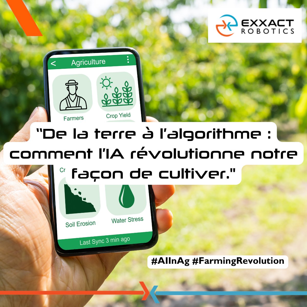 [#PhraseHebdo]
'De la terre à l’algorithme : comment l’IA révolutionne notre façon de cultiver'
Chez @ExxactR, nous pensons que l'IA est un outil qui aide nos agriculteurs à mieux travailler!
#AIInAg #FarmingRevolution #iA