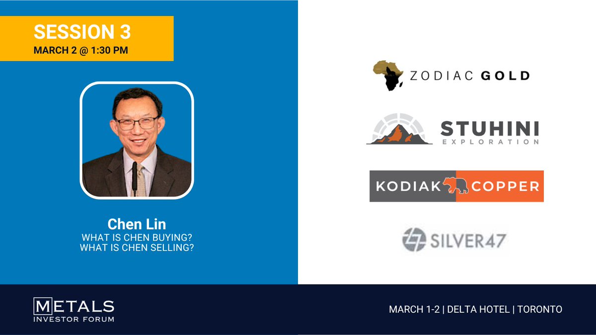 Chen Lin, @ChenLinPicks, will host Silver47 Exploration Corp., @STUexploration, @KodiakCopperCo & Zodiac Gold Inc. on March 2. Secure your spot today! bit.ly/4bEMeMv #MIF2024
