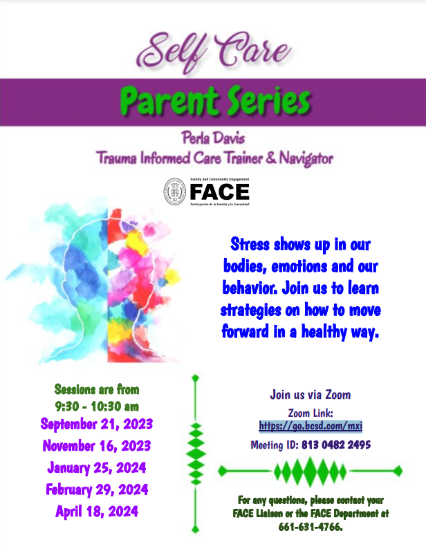 Parent Series "Self Care" Thursday 2-29-24 9:30-10:30AM Via Zoom