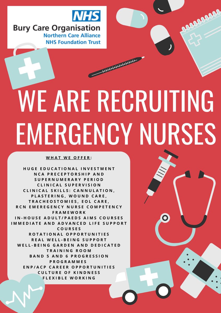 We are recruiting Band 5 Adult trained Staff Nurses to join our fabulous team. Follow the link to apply 👇🏼. Any further information please contact myself, @MaryFos88562196, @lydiam1983, @HumaWaheed93 or @Julienewton1002 @fghedteam careers.northerncarealliance.nhs.uk/jobs/#!/job/UK…