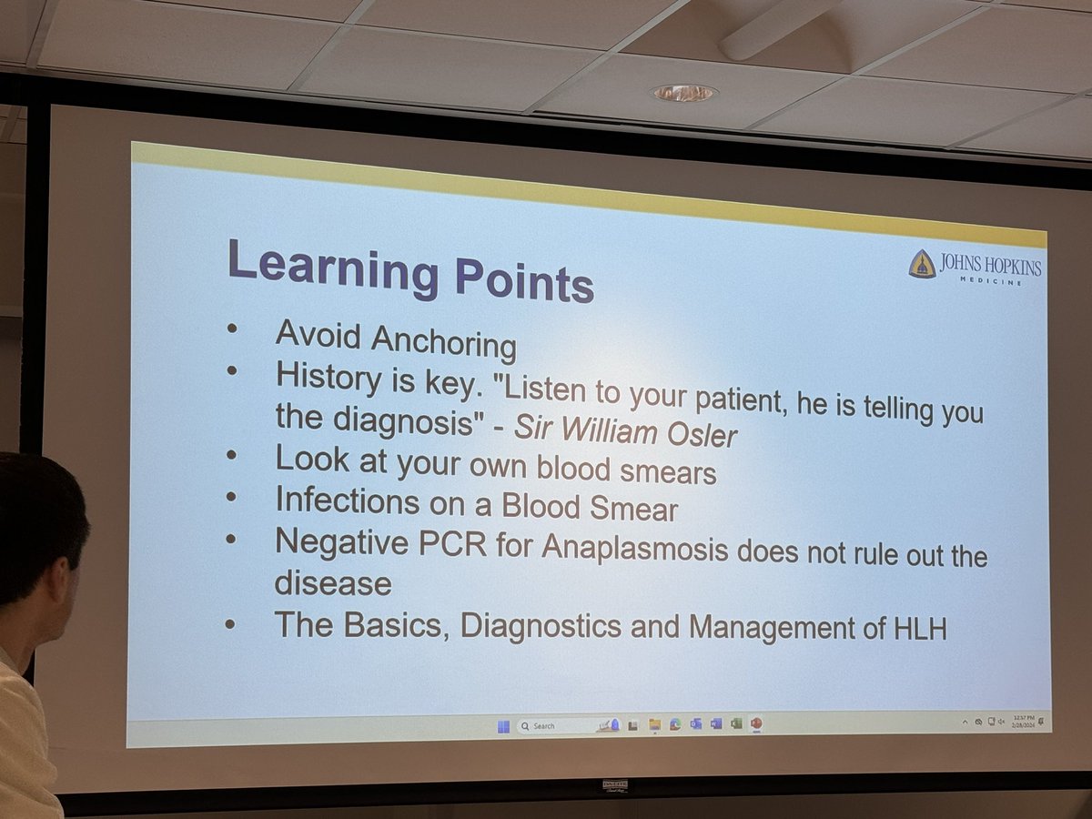 Seth Martin (@sethshaymartin) on Twitter photo Exceptional teaching by <a href="/jonamata26/">Jona Mata, MD</a> and John Connolly today at <a href="/OslerResidency/">The Osler Medical Residency</a> Barker Firm Grand Rounds.
“The Hepatic Head-Scratcher: A Curious Case of Acute Liver Failure”
Fascinating case that turned out to have hemophagocytic lymphohistiocytosis secondary to anaplasmosis. Exceptional teaching by <a href="/jonamata26/">Jona Mata, MD</a> and John Connolly today at <a href="/OslerResidency/">The Osler Medical Residency</a> Barker Firm Grand Rounds.
“The Hepatic Head-Scratcher: A Curious Case of Acute Liver Failure”
Fascinating case that turned out to have hemophagocytic lymphohistiocytosis secondary to anaplasmosis.