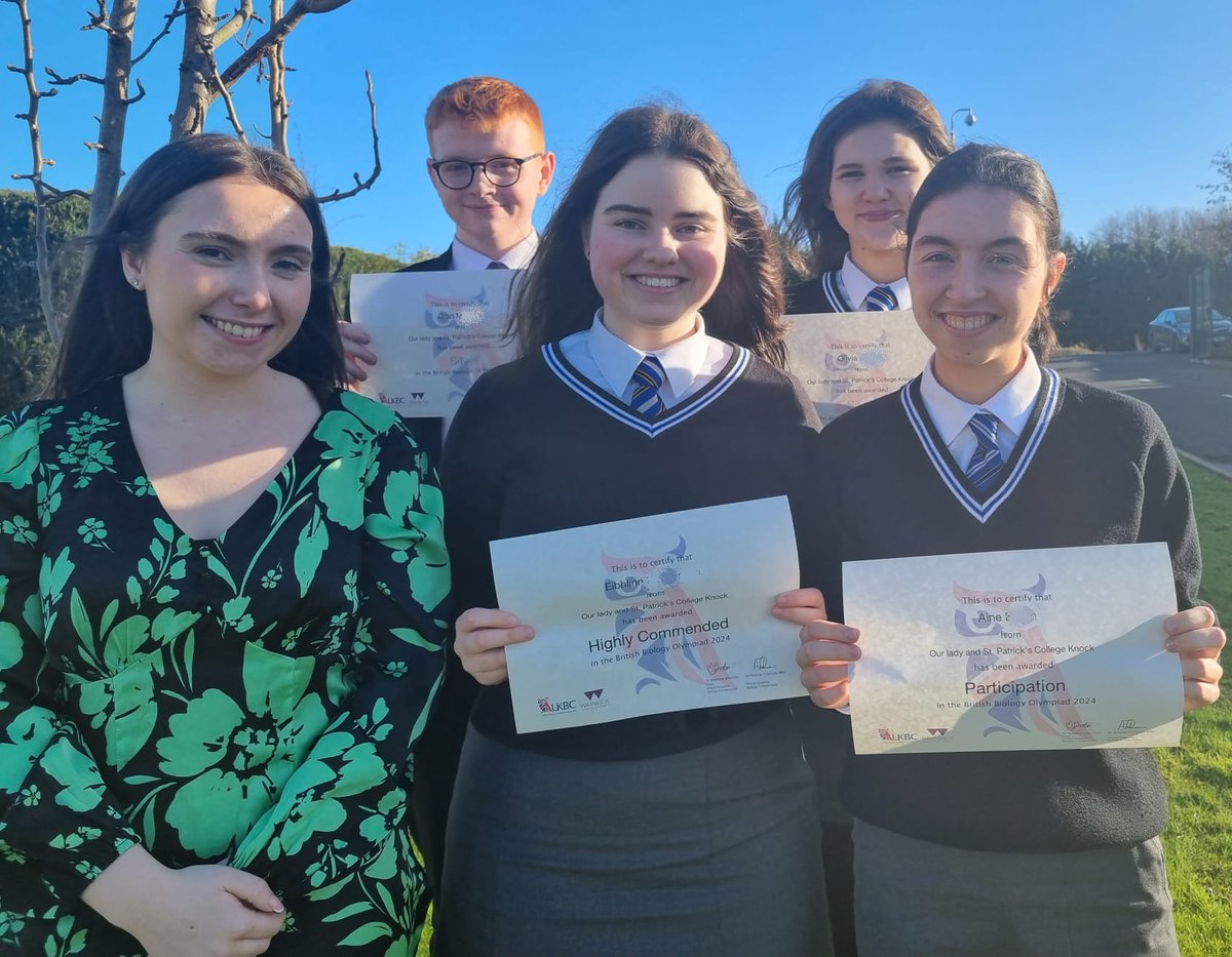 Congratulations to 4 Year 14 students from Miss Laverty's class who were awarded 2 Silver, one Highly Commended and one Participation certificates in the 2024 British Biology Olympiad. Out of a field of over 15000 students.#teamknock