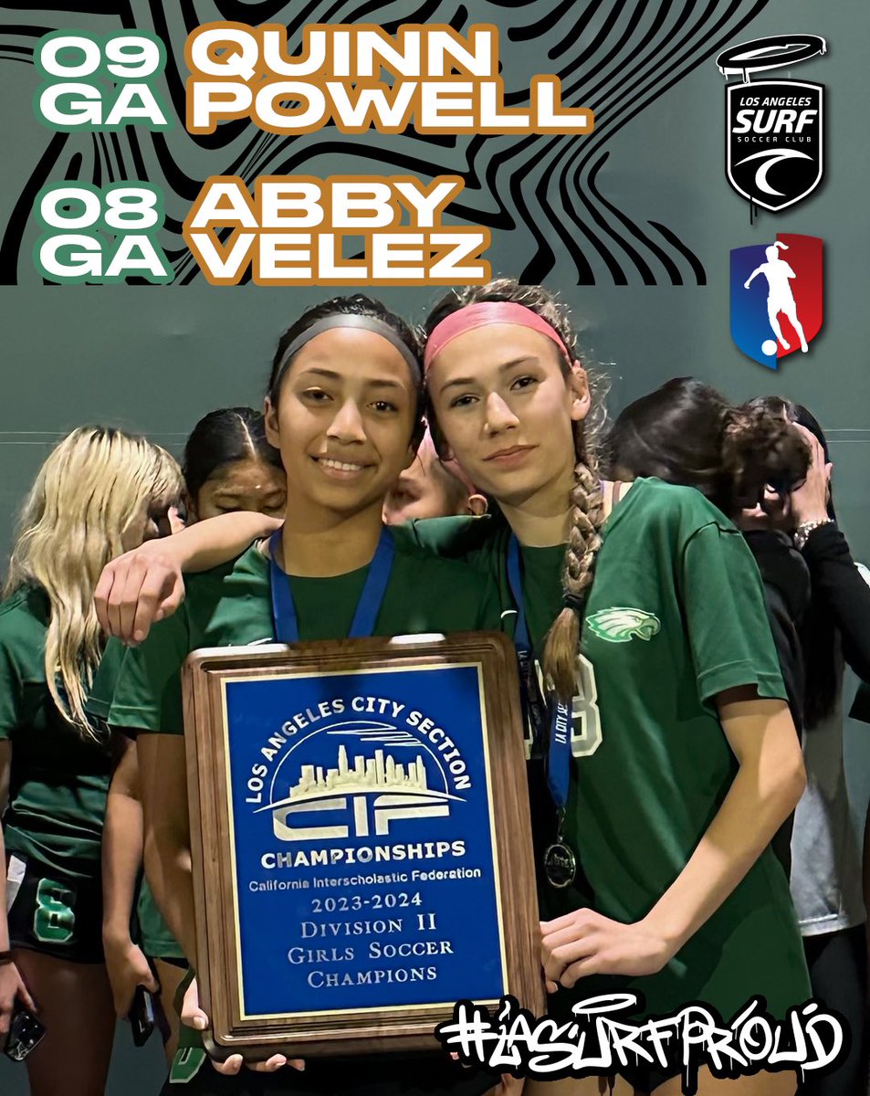 LASurfSoccer's tweet photo. MORE LA SURF π CIF WINNERS π
β¨
Congrats to Quinn Powell - 2009GA & Abby Velez - 2008 GA
School - Eagle Rock HS
&
Emma Levy - 2009 GA
School - Louisville HS
#MarkMade #LASurfProud #BestofTheBest https://t.co/t5oF6y3jxd