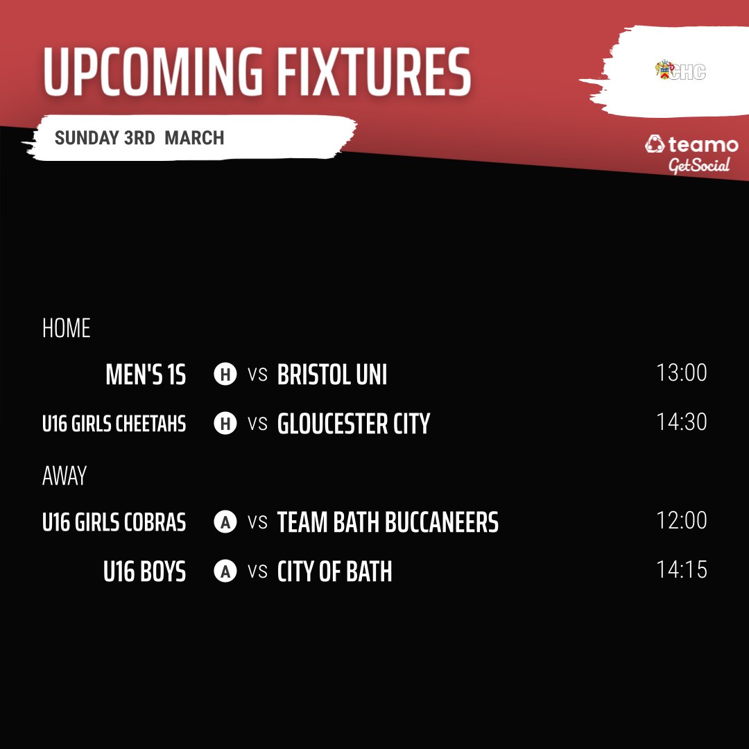 As well as our O40’d back in action on Sunday, all our teams are in action on Saturday and Sunday with many teams playing at home! We can’t wait to see you there! #gowell #CHC #fixtures