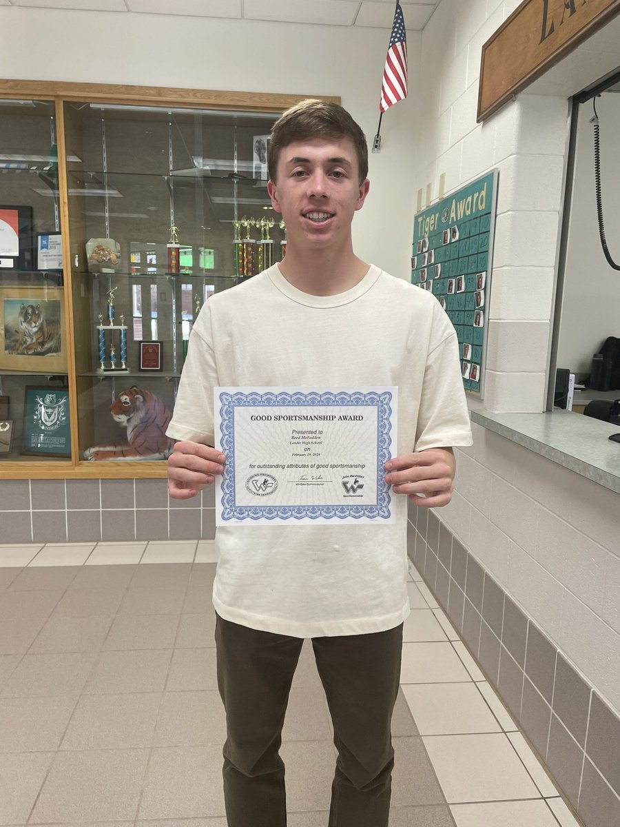 Congratulations 
REED MCFADDEN! He was presented with the WHSAA Good Sportsmanship Award for his exemplary conduct and good sportsmanship shown during State Swimming!