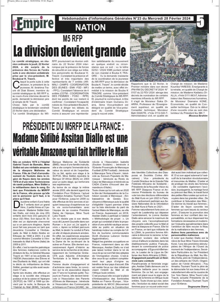 DialloAssitan5's tweet photo. Mon parcours de vie dans le journal « L’EMPIRE » hebdomadaire d’informations Générales paru ce mercredi 28 février 2024 . https://t.co/eOhDZni8I9