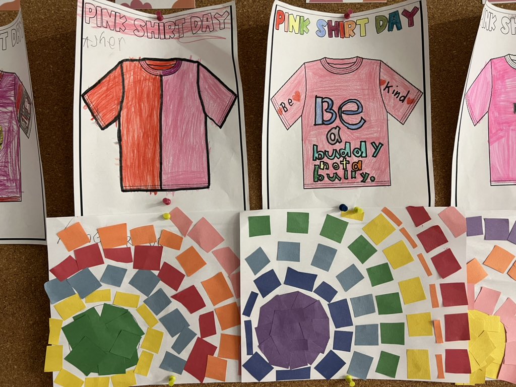 MsBaker_5's tweet photo. Pink shirt day, and Alma Thomas inspired art! 🎨🌟 #OCSBart #BeKind @StGregoryOCSB https://t.co/LdNPqy5iRB