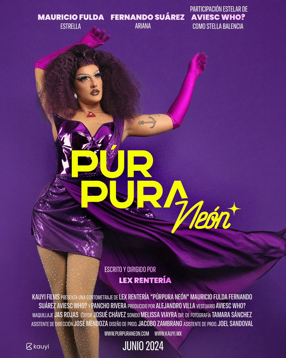 purpuraneon's tweet photo. 💜 @MauFulda es Estrella.
El cortometraje @purpuraneon llega en Junio🏳️‍🌈.
Producido por @kauyimx y dirigido por @lexrenteria https://t.co/K484APk5N2