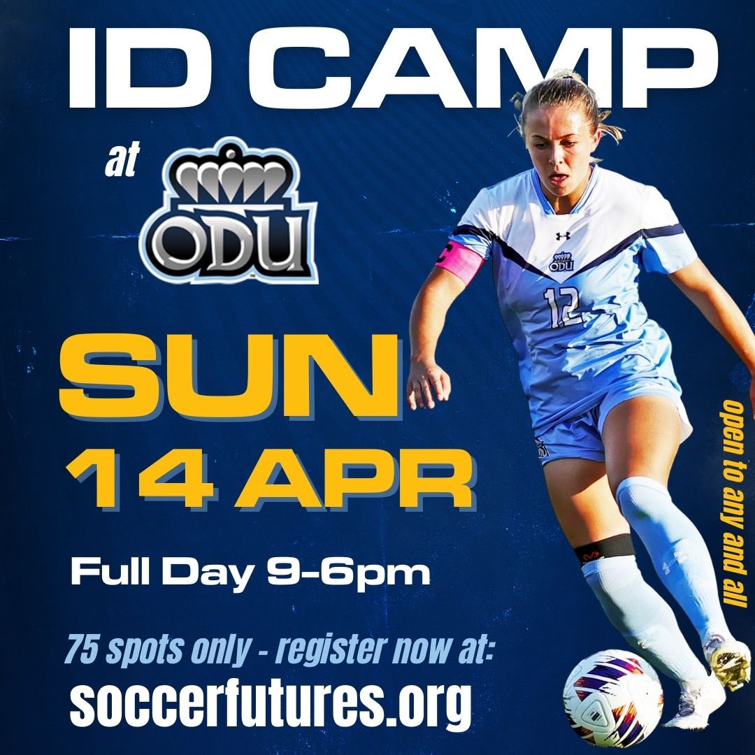 🚨Join us on Sunday, April 14th for ID Camp at ODU! 🦁⚽️👑 Experience a day in the life as a Monarch and play on our stadium field, tour our campus, and meet our players and staff! To join us for camp this Spring, please register at soccerfutures.org