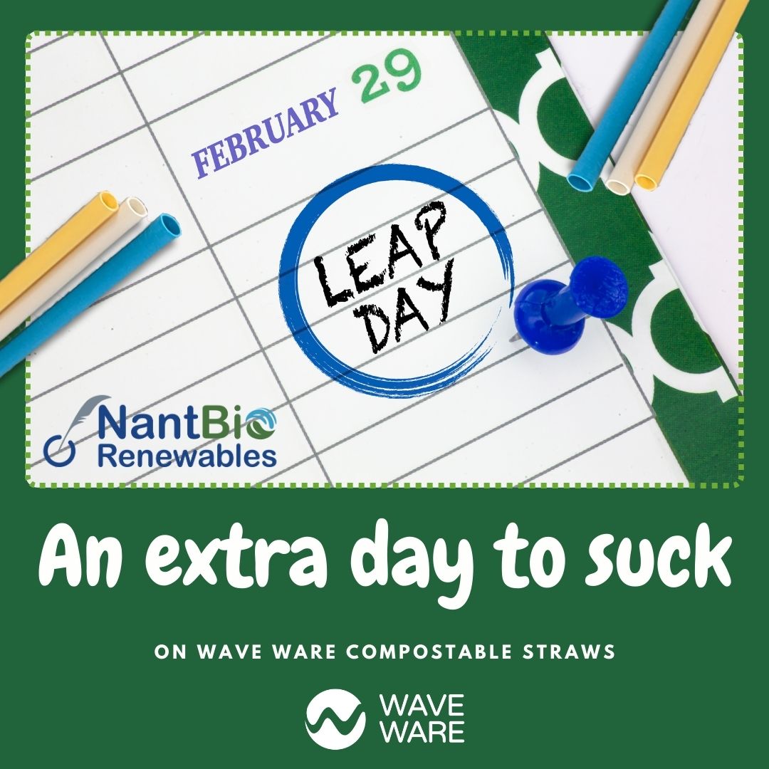 Some days just suck. But every day can suck (sustainably) when you grab Wave Ware #compostable #straws. This Leap Day, embrace an extra calendar day📅as an extra chance to #maketheswitch to Wave Ware. An extra day to suck. #renewable #sustainable #embracethesuck #sucksustainably