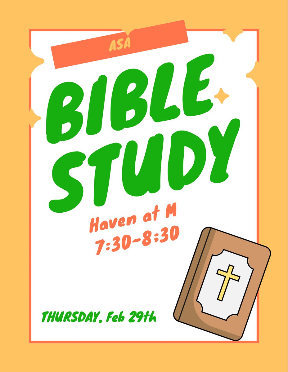 We will be having bible study tomorrow from 7:30pm to 8:30pm ! We hope to see you there 😁