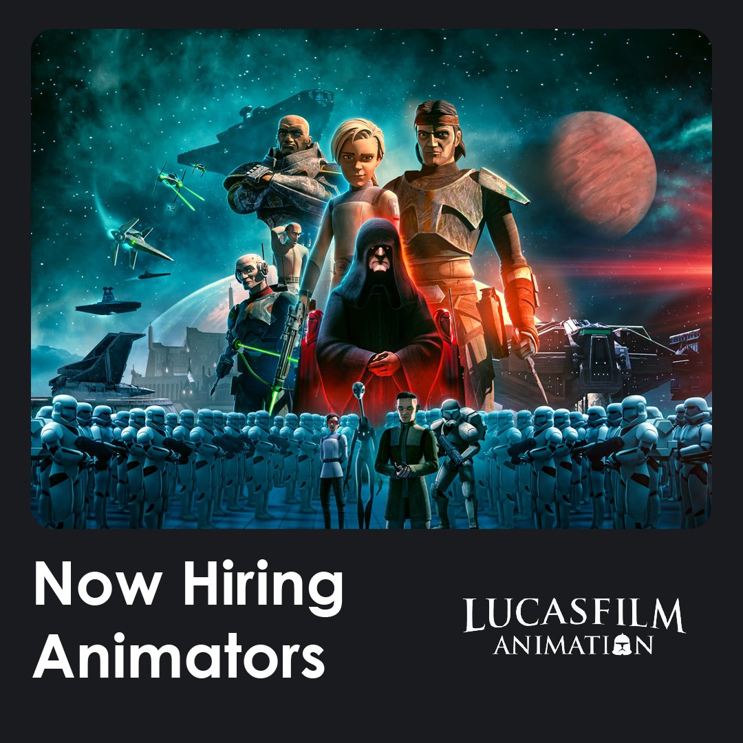 Lucasfilm Animation is #hiring Animators (mid-level) to support the Animation Director in the execution, and delivery, of animated shot production.

Interested? Apply now and #JoinTheForce: 🔗 di.sn/6014XH6d0

#AnimationJobs