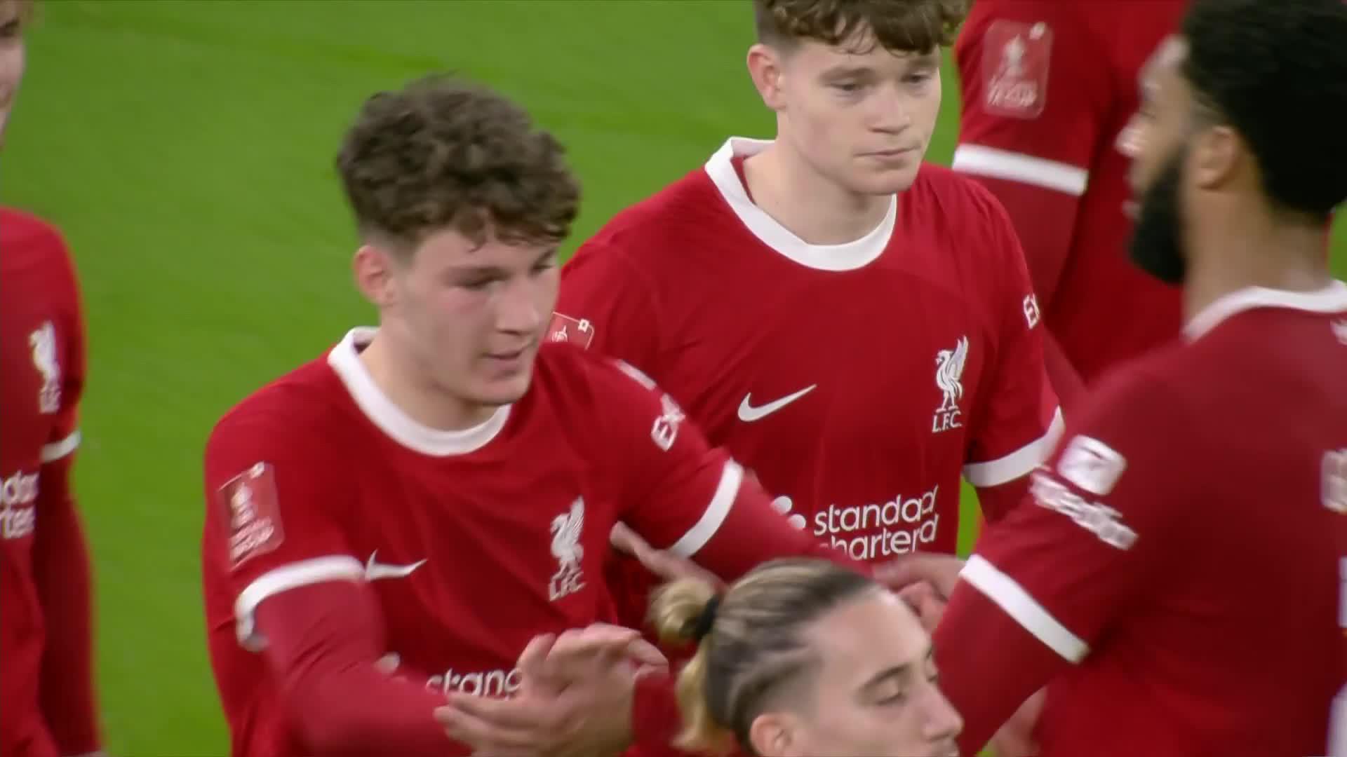 A first professional goal for Lewis Koumas ♥️A terrific reverse finish from the @LFC youngster 👌#EmiratesFACup