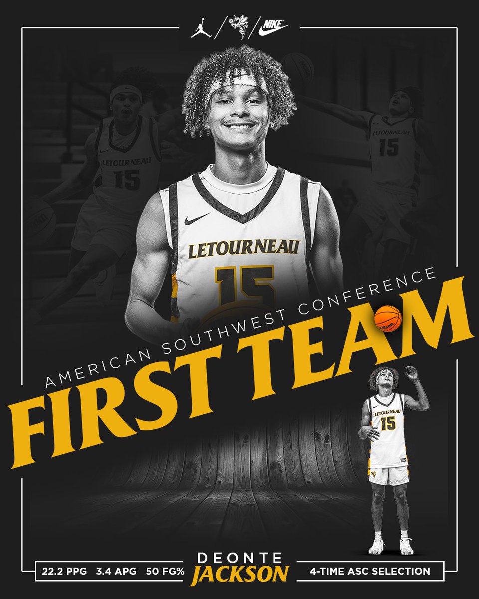 ALL-CONFERENCE AWARDS | 2024

4 Seasons - 4 All-Conference Awards for Deonte Jackson.

1st Team All-ASC honors for the second time after averaging 22.2 pts per game on an efficient 50% shooting. He also dished out 3.4 assists per game.

#d3hoops #LeTourneauBuilt #LETUBrotherhood