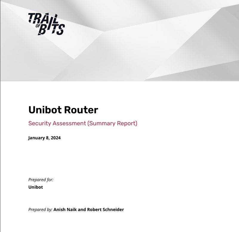 Continuous improvement is one of the key tenets of Unibot. As we value our users' security with utmost importance we engaged one of the leading auditors, Trail of Bits, to audit our new smart contracts improving security and swap reliability. We're pleased to announce that the