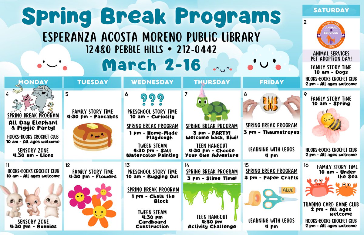 Taking a break with a staycation this Spring  Break?  Visit the Esperanza Acosta Moreno Library, It's the perfect getaway without leaving town!
