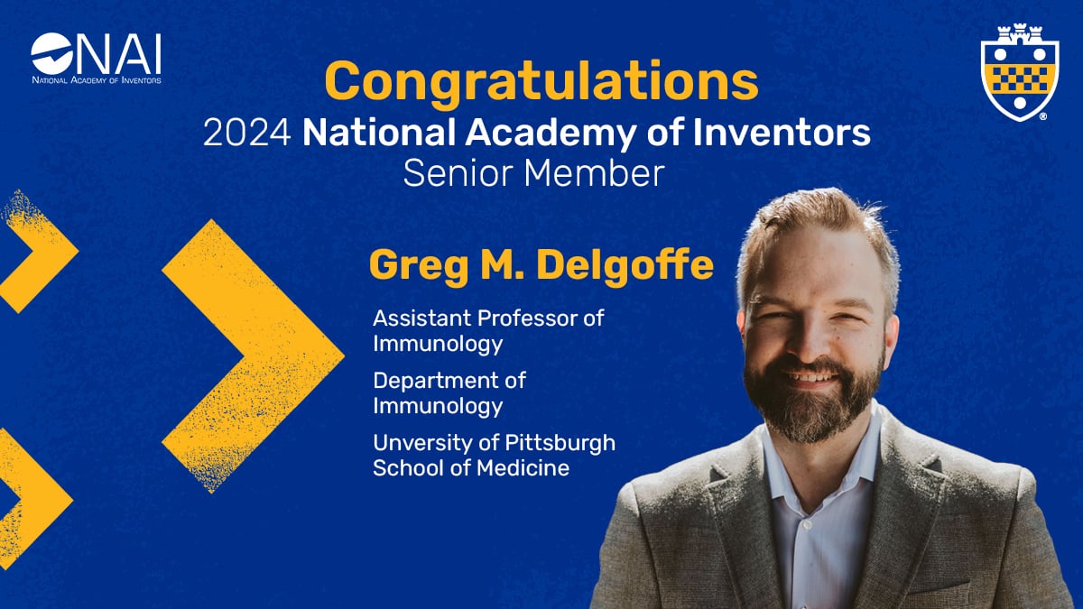 Congratulations to Greg Delgoffe for his election as a Senior Member of the <a href="/AcadofInventors/">National Academy of Inventors</a>. The @delgoffeLab studies the intersection of metabolism and  immunity in cancer and has already helped produce two start-up companies.hubs.li/Q02mBRJX0