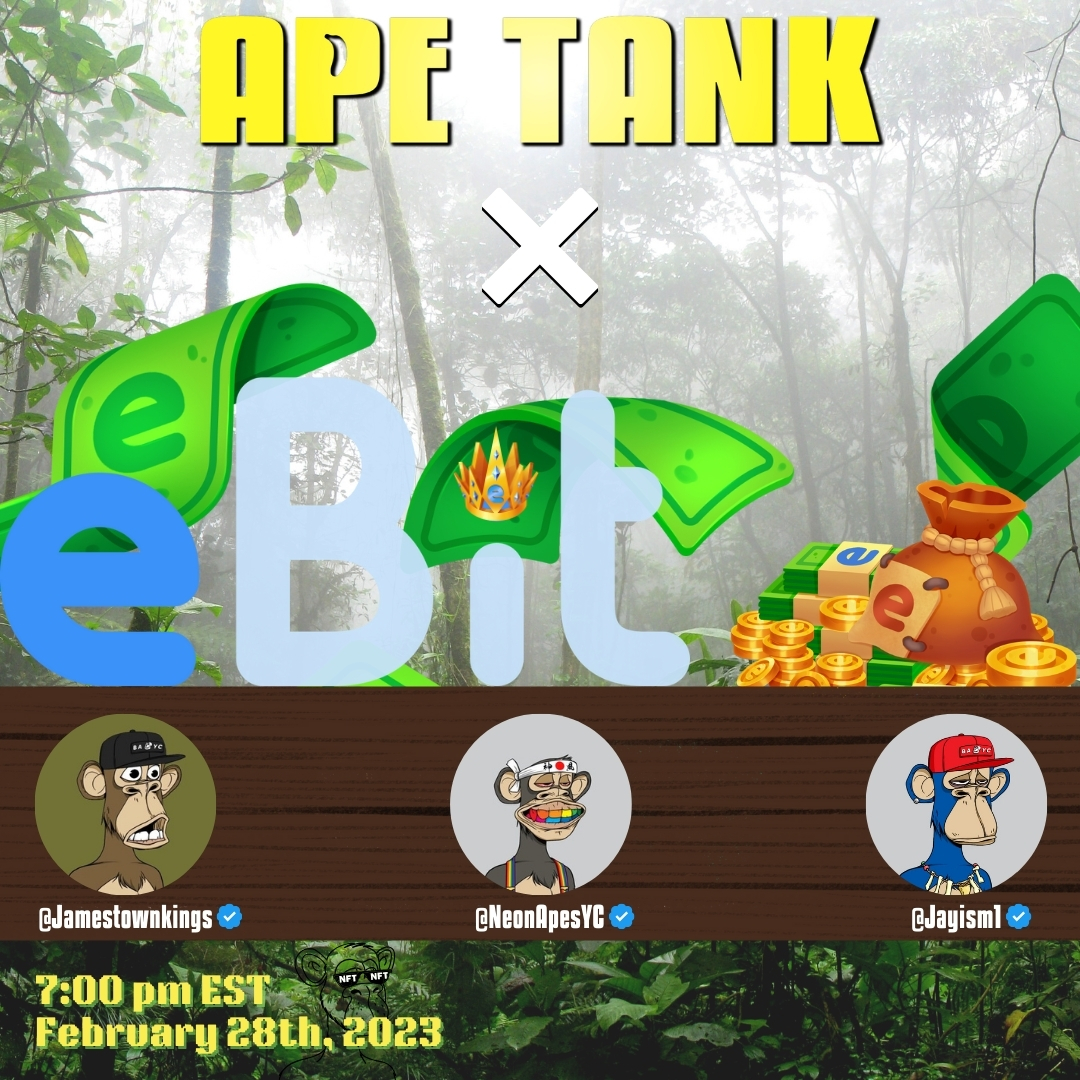 Tune in📻to episode #91 of APE TANK on Wednesday, February 28th @ 7:00pm EST! Listen up as APE TANK features @playebit to discuss what they're doing to bring value to the Web3 space! 👇 #APETANK #EBIT x.com/i/spaces/1mnGe…