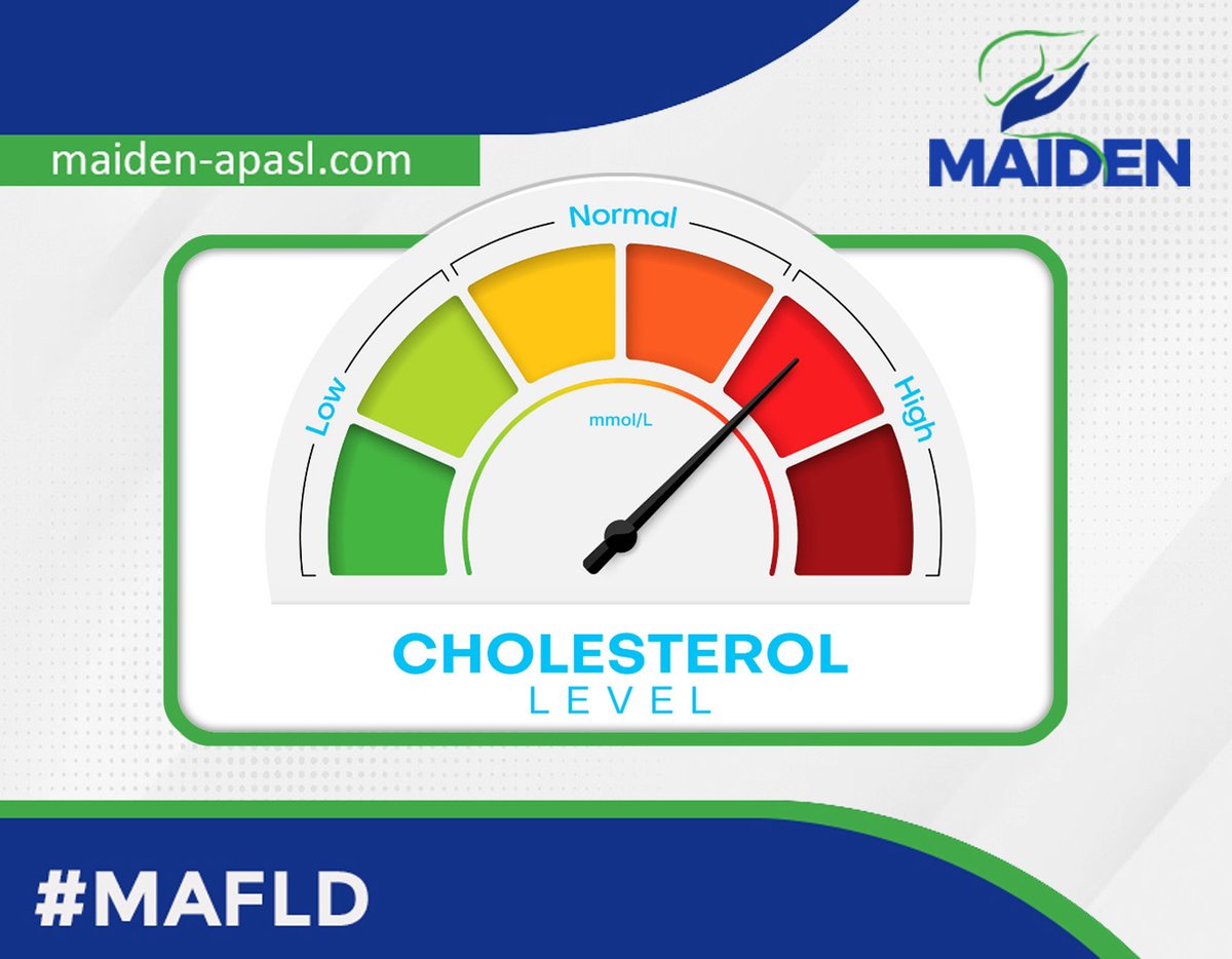 🚨High cholesterol is a major risk factor for #MAFLD and #heart disease! ✅ A healthy diet 🍽️ , regular exercise 🚴 🏃‍♀️ and medication 💊 can help reduce it. #LiverTwitter #MedTwitter