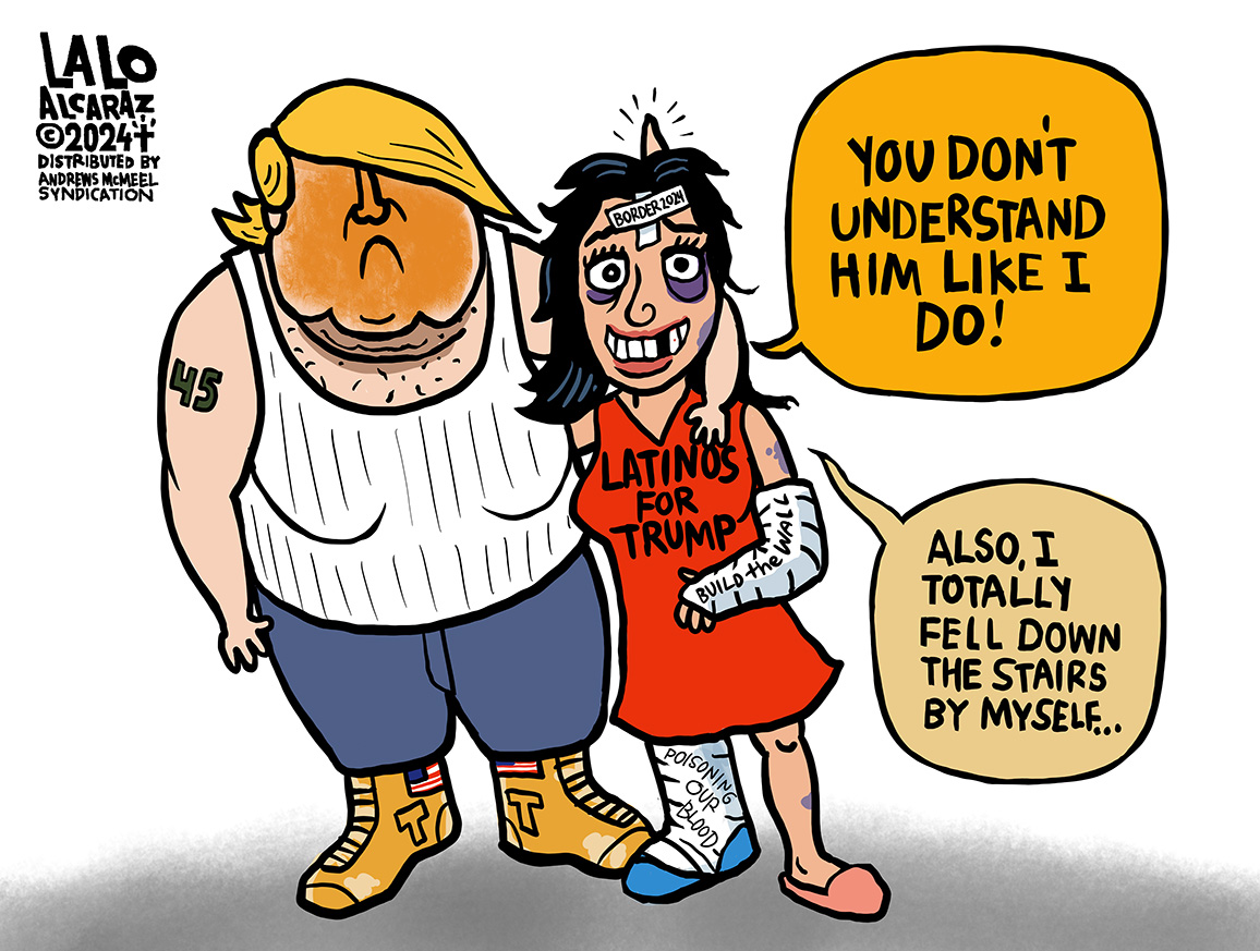 Domestic Abuse. Please share #LaloAlcaraz cartoons, celebrating 23 years in editorial cartoon national syndication (This March 27!) #LatinosForTrump #Election2024