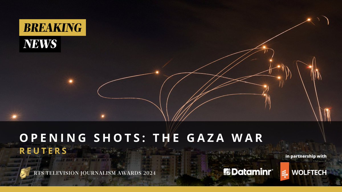 .@ReutersUK takes home the Breaking News award for its piece Opening Shots: The Gaza War. The jury praised the news outlet for providing “some of the most striking images, from both sides, as the events of October 7th started to unfold.” #RTSAwards