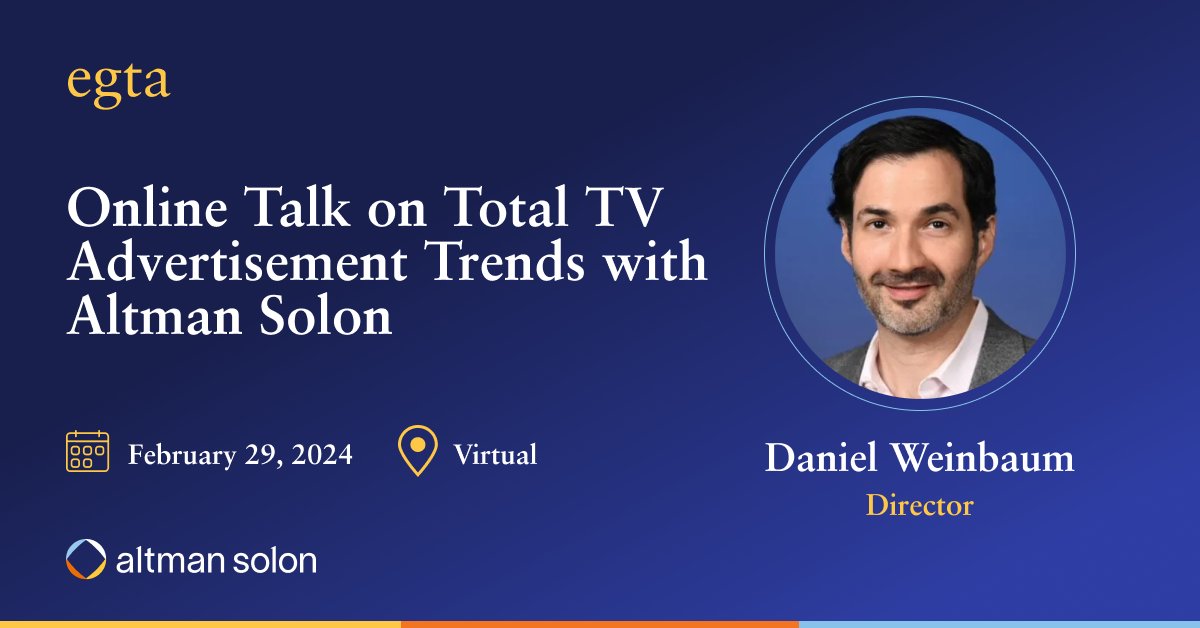 Tomorrow, Director Daniel Weinbaum will lead a discussion with @egtaconnect on #TotalTV #advertising. Explore our perspectives from European ad agencies, distributors, and marketers in our Total #TV Advertising Study ➡️ hubs.la/Q02mCr950 #Streaming #PayTV #FAST #AdTech