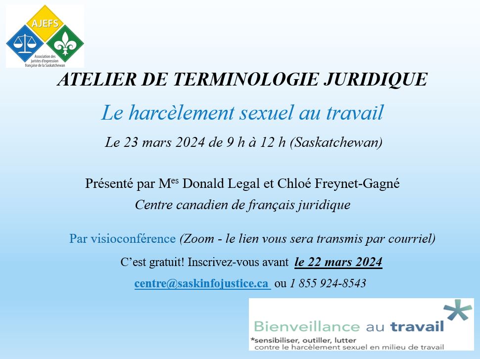 Atelier de terminologie juridique, le 23 mars 2023!  Bienvenue à tous!