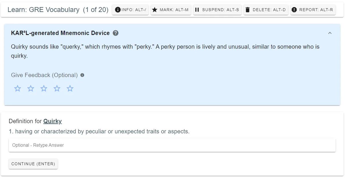 📢📢Are you studying vocab for the #GRE/#GMAT and want to earn up to $50 while doing so? Come join our research study with KARL, a flashcard tool which now uses model-generated mnemonic devices to make vocab learning more engaging! 💡 📚 Details below👇