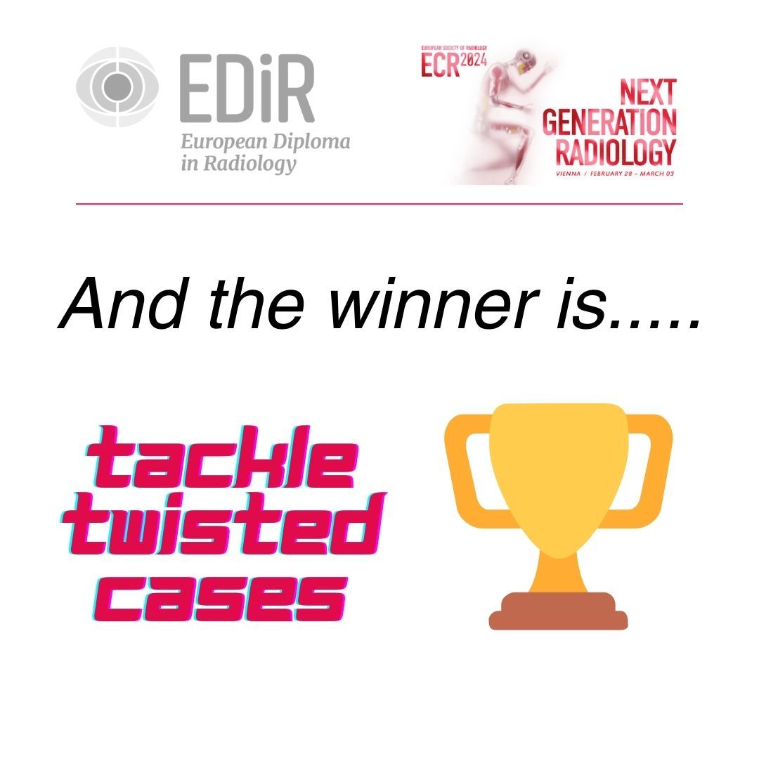 Congratulations to Neha for winning the #TackleTwistedCases Session 1. Well done! #Winning #EDiR #ECR2024 Don't miss tomorrow's case at 09:30h at the Open Forum Trainees. Prof. Van Ongeval will present a Breast Case. Win your educational package to prepare for the EDiR!