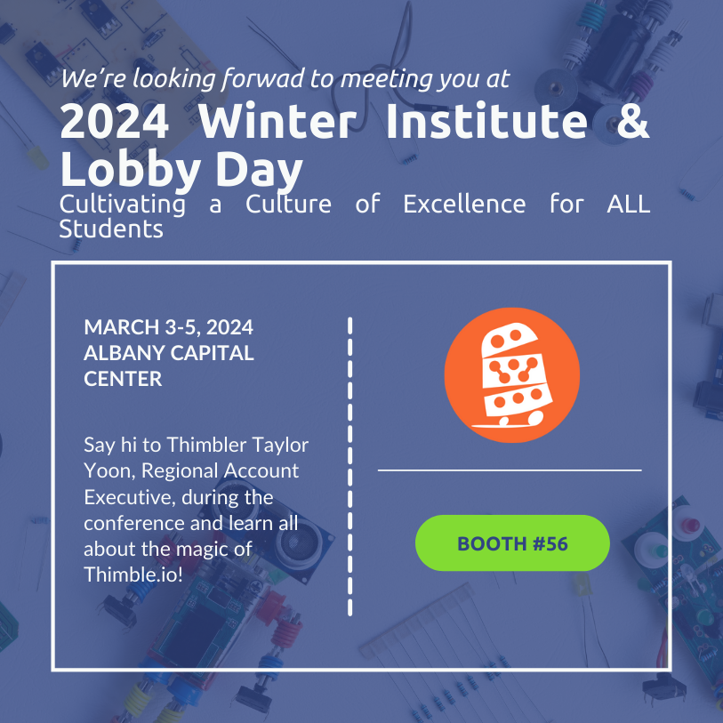 Excited to be at <a href="/NYSchoolSupts/">NYSCOSS</a>  2024 Winter Institute &amp; Lobby Day, where we're championing the transformation of school culture! Say hi to Taylor Yoon- Regional Account Executive- at Booth #56. 👋 Also- don’t forget to RSVP for our Happy Hour tonight! eventbrite.com/e/thimbleio-at…