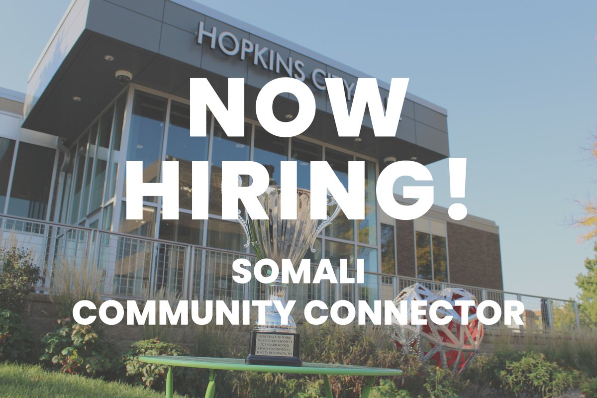 The City of Hopkins is hiring a part-time Somali community connector position to help us create a stronger relationship between our community and local government. Learn more and apply online at governmentjobs.com/careers/hopkin….