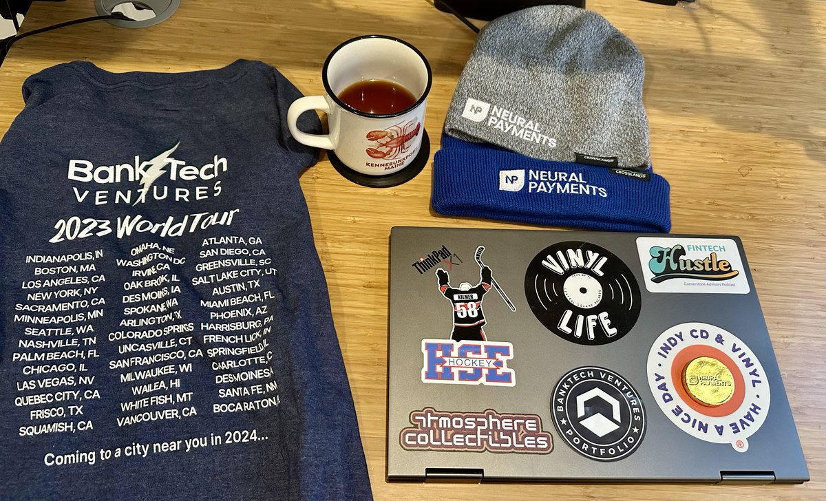 #swagorama with sweet new @BankTechVC tour shirt @NeuralPayments beanies. Shout out to @ransomthoughts and @melkopp1 who just happen to be upcoming #Fintech #Hustle podcast guests including IN THE HALL episodes from @AFTWeb Summit, @Finovate Spring & @FinancialBrand Forum