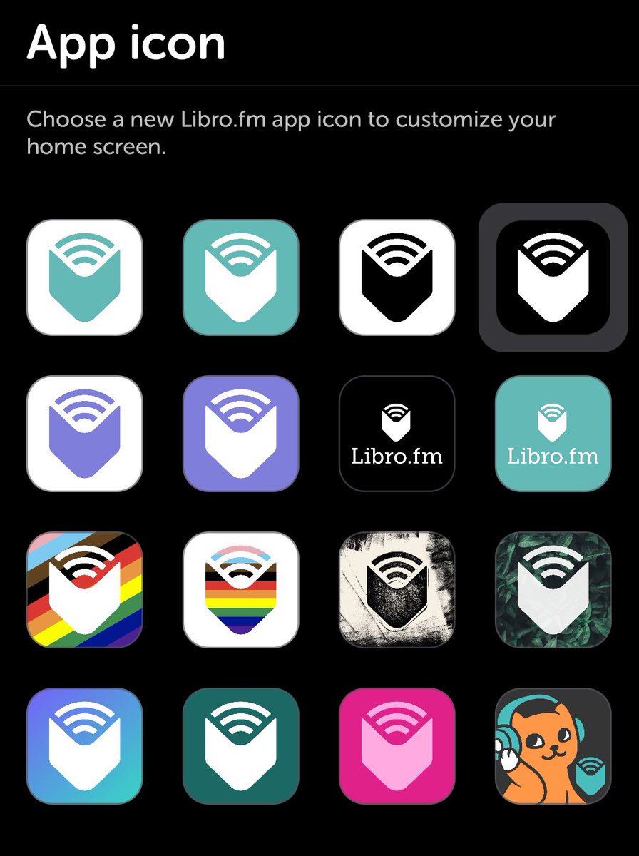 Being able to choose an app icon for @librofm is bringing me a lot of joy this morning